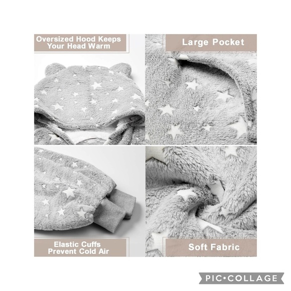 Three Poodle Luminous Grey Star Sherpa & Fleece Blanket Hoodie Size OS - Picture 5 of 14